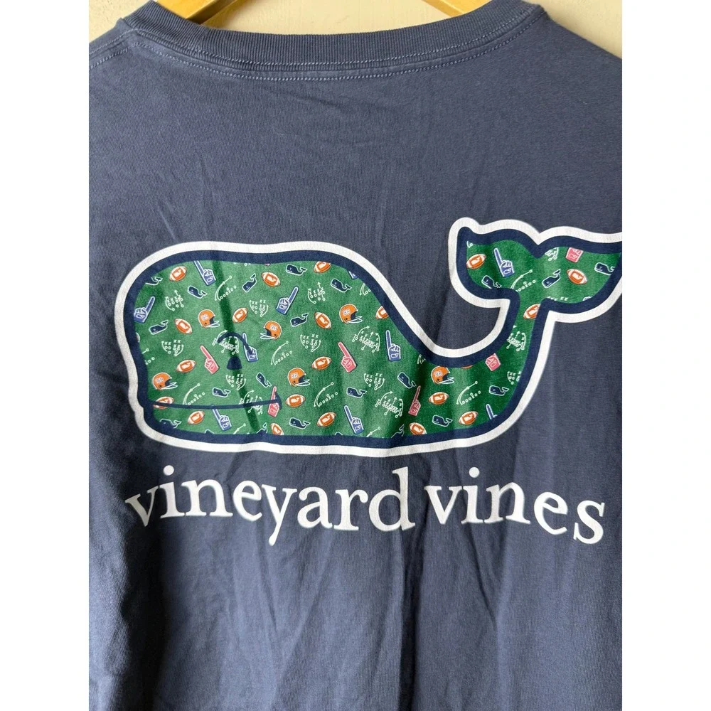 Vineyard Vines Whale Graphic Pocket Long Sleeve Tee Shirt Mens M Navy Blue